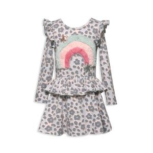 BABY SARA
Little Girl's Faux Fur Rainbow Ruffle Dress